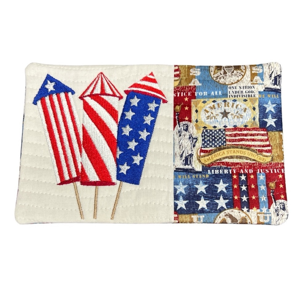 Hand Crafted Mug Rug Coaster Embroidered Cotton Fabric Padded Absorbs Liquid